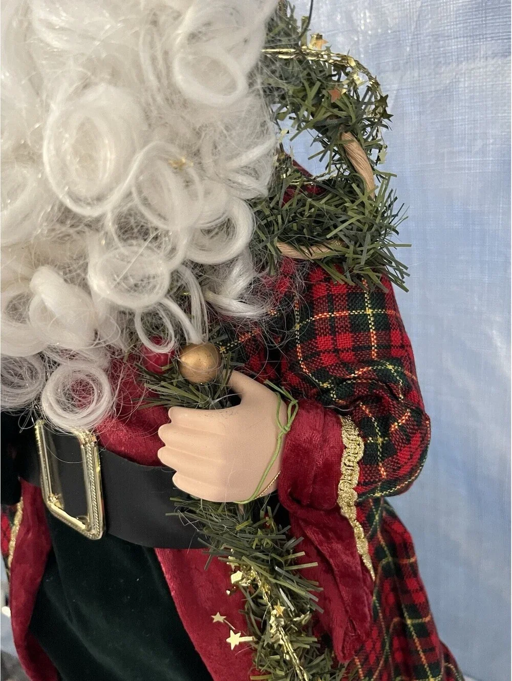 Vintage Santa Claus Figure 27” Standing Black Red Velvet Robe Christmas Decor